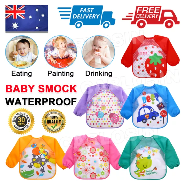 Long Sleeve Kids Baby Toddler Bibs Bib Apron Waterproof Art Smock Feeding NEW