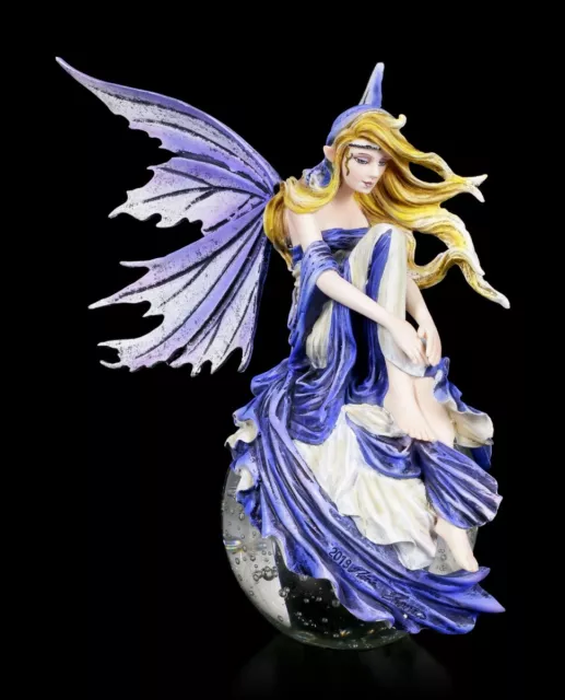 Elfes Fantasy-Figur Sur Boule de Verre - Bleu Rêve Ange Statue Décoration H 21