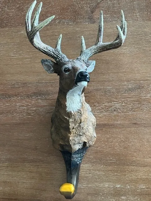 Realistic Deer Bust Head with Antlers Wall Mount Coat Hanger Home Decor Hook