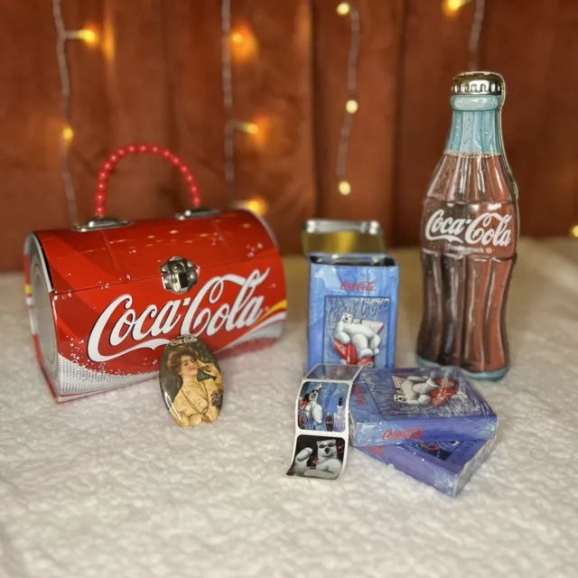 ❤️ Coca Cola Collectible Tin Bundle - Small Purse Mirror Container Playing Cards