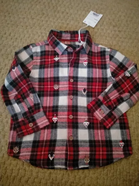 Next Baby Boys Christmas Shirt Red Tartan 18-24 Months BNWT 💙