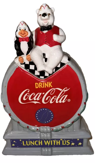 COCA COLA  Polar Bear AND Penguin Lunch With Us COOKIE JAR From 2001 Diner Decor