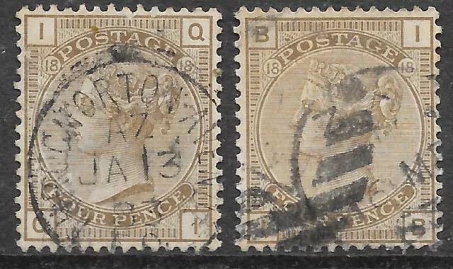 GB Queen Victoria Stamp SG160 4d Grey-Brown x 2  Plate 18 r13883