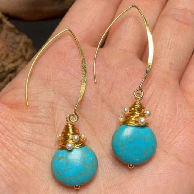 Turquoise Rice pearls winding Earrings 18k Hook Eardrop Halloween Mother's Day