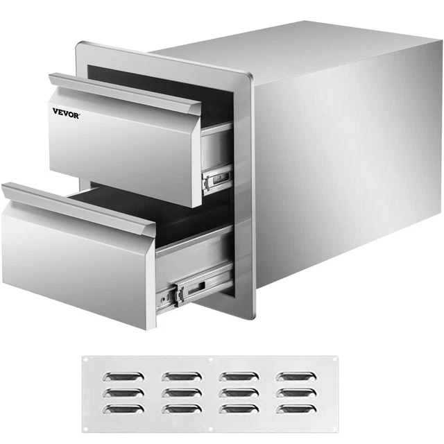 VEVOR 14"WX15"H Outdoor Kitchen Drawer BBQ Island Doule Drawers Stainless Steel