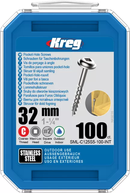 Kreg 32mm Acier Inoxydable Poche-Trou Vis Rude 100pk sml-c125s5-100