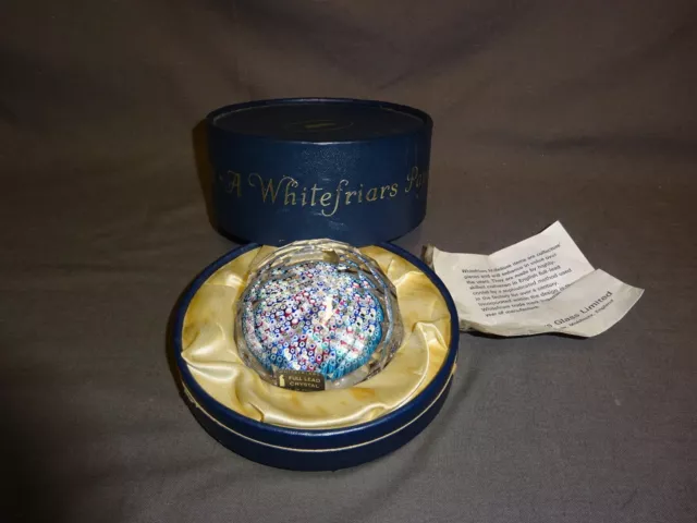 1970's Boxed Whitefriars Glass Millefiori Cane Paperweight Full Lead Crystal #1