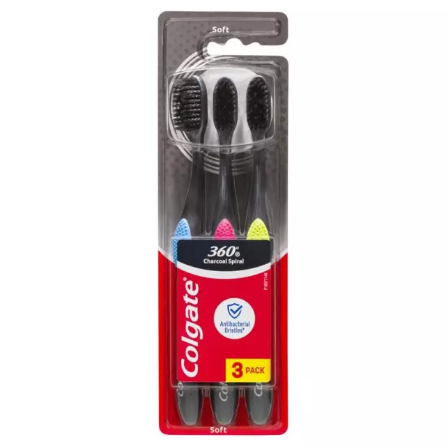 Colgate Toothbrush 360 Charcoal Anti-Bacterial 3 Pack