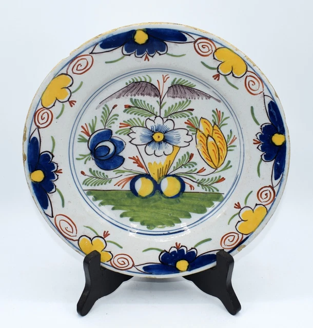 18Thc Plate Eighteenth Century Polychrome Earthenware Faience Dutch Delft Plate
