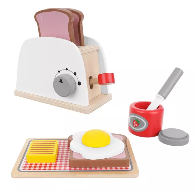 Spielzeugtoaster Holz Toaster Realistischer mit Hebel Frühstückszubehör 22435