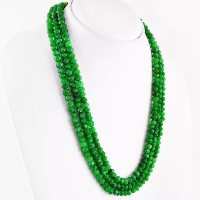 406.50 Cts Earth Mined Rich Green Emerald 3 Strand Round Faceted Beads Necklace