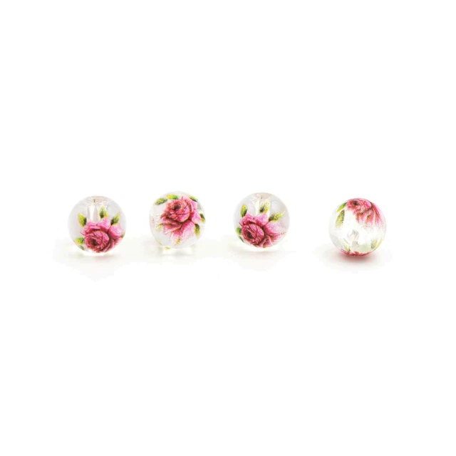 Vintageparts DIY klare Glasperlen mit Rosen 8mm 4 Stück