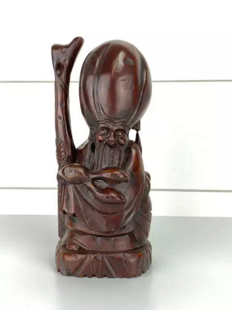 Vintage Asian Chinese Hand Carved Wood Art Longevity God Statue Figure Wooden