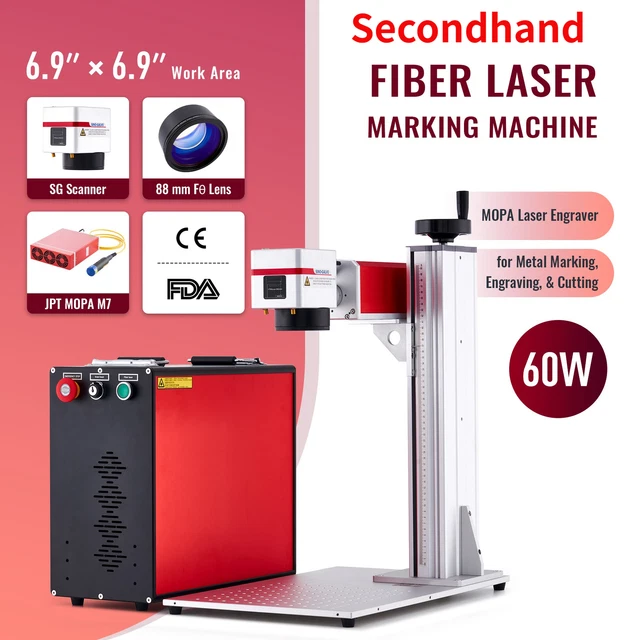 Secondhand 60W Fiber Laser Metal Engraving Marking Machine 7"x7" Bed JTP MOPA M7
