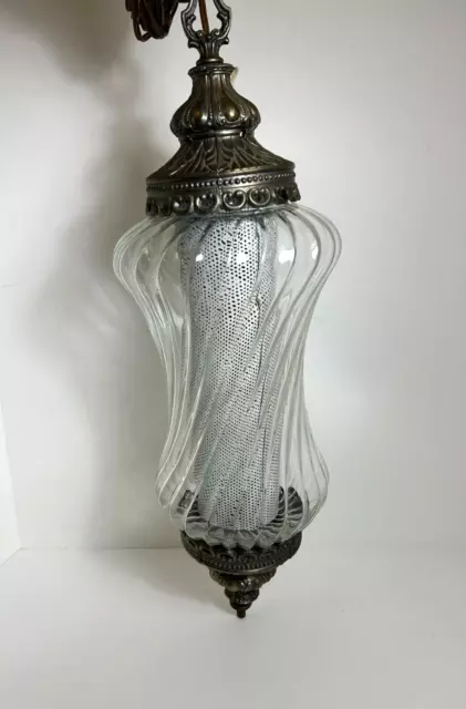 Vintage Retro Glass Hanging Swag Light Lamp 22"