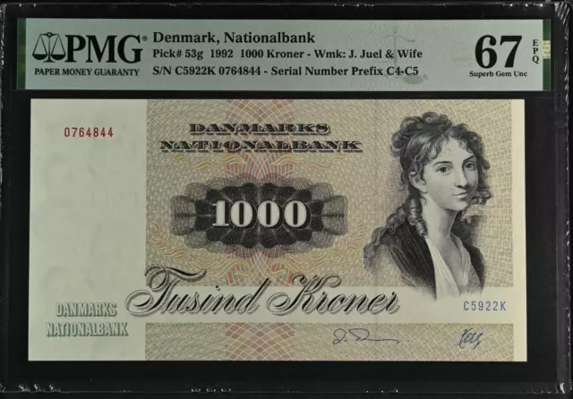 Denmark 1000 Kroner Banknote 1992 P53g PMG 67 EPQ GEM UNCIRCULATED UNC