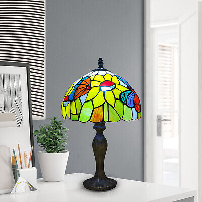 Tiffany Table Lamp Butterfly Style 10inch Stain Glass Handcrafted Art Home Decor