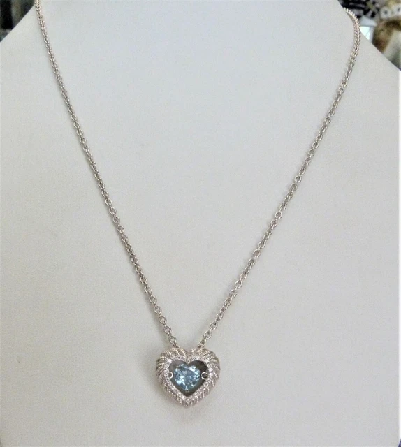 Judith Ripka Sterling Silver Dangling Blue Topaz Heart Pendant Chain Necklace Judith Ripka Sterling Silver Dangling Blue Topaz Heart Pendant Chain Necklace