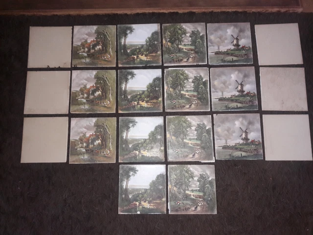 Vintage Reclaimed Ceramic Wall Tiles With Constable Prints