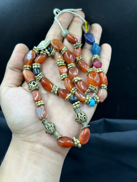 Ancient Near Eastern Old Mix Beads Nature Agate With Glass Beads And Old Brass