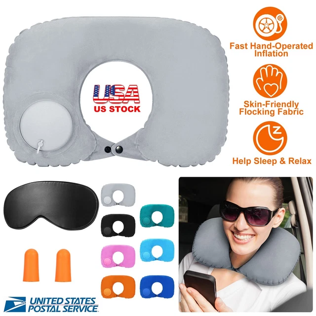 Portable Inflatable Flight Pillow Neck U Rest Air Cushion Travel Office Pillow