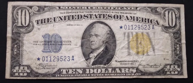 1934A United States $10 Dollar Bill North Africa Star Note