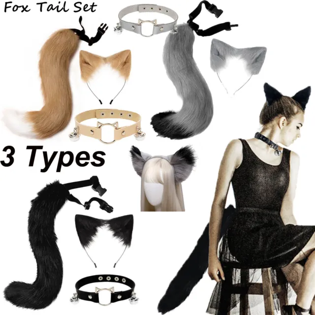 Simulation Cat Ears Tail Necklace Set Cosplay Props Plush Fox Ear Hair Hoop Set