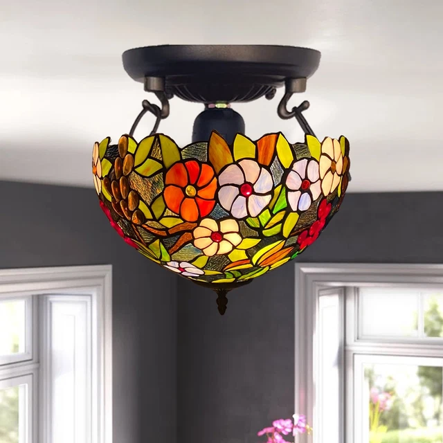 Tiffany Deckenlampe Blumenstil 16 Zoll mehrfarbig Buntglasschirm