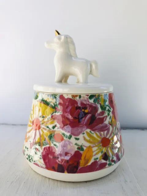 Opalhouse Unicorn Canister Ceramic Trinket Jar with Lid Floral Pinks Orange