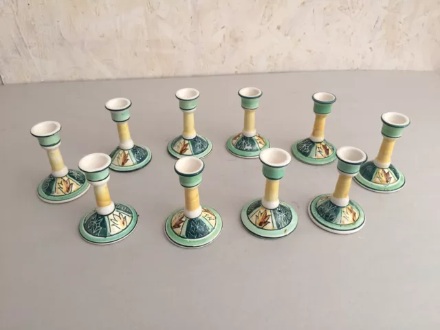 Lotto Di N°10  Candelabri In Ceramica Dipinti A Mano Colore Verde