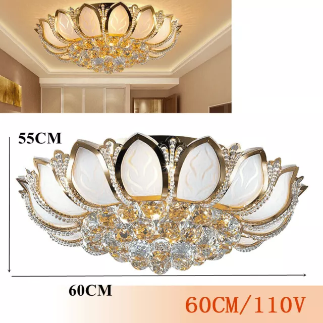 Gold Crystal Chandelier Lotus Ceiling Light Flush Mount LED Ceiling Pendant Lamp