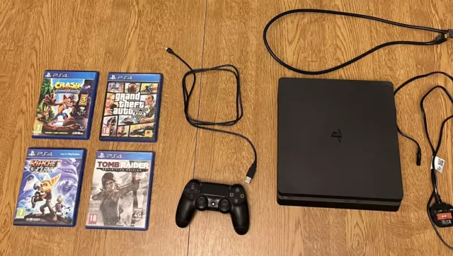 Sony PlayStation 4 Slim 500GB Home Console - Jet Black - With 4 Games (Used)