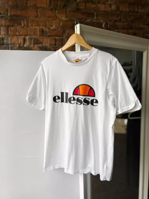 Ellesse T-shirt blanc pour hommes avec grand logo taille - 12 (M)