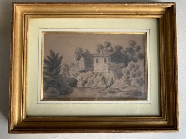 Ancien Dessin Paysage Ferme De Montagne Alpes Isere Savoie Suisse