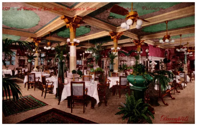 Postcard Spokane WA Davenport's Restaurant Portion of East Room 1910