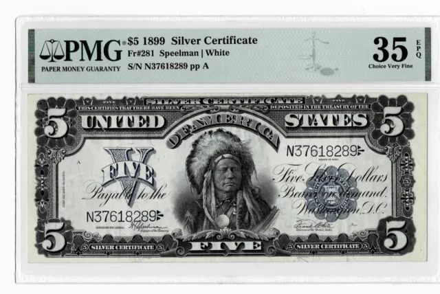 1899 $5 Silver Certificate "Chief" Fr.#281--Speelman/White--PMG 35 EPQ