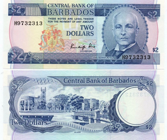 Barbados 2 Dollar, P36, Banknote, UNC, Paper Money