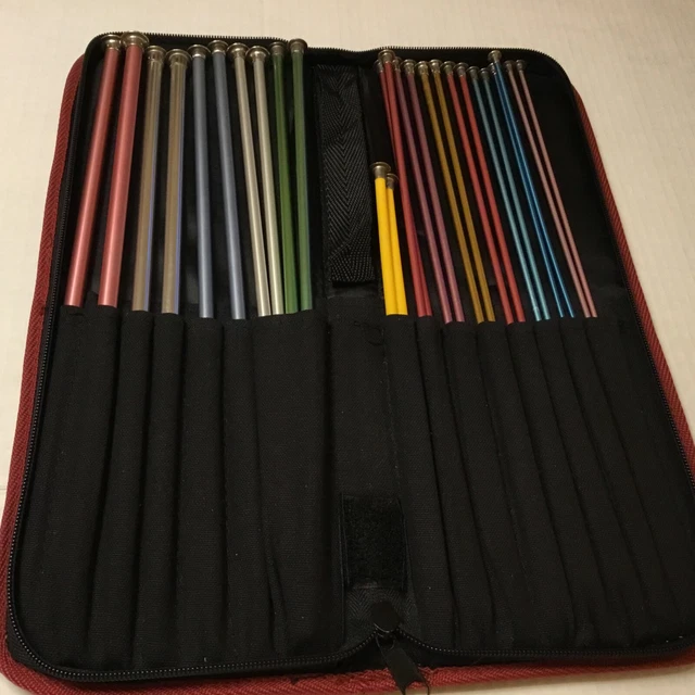 Large Needlepoint Case With “13 Pair” Aluminum Knitting Needles! Euc! Very Nice!