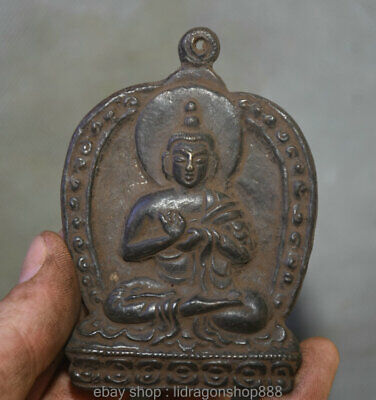 9.5cm vieux shakyamuni amulette pendentif bronze du bouddhisme tibétain