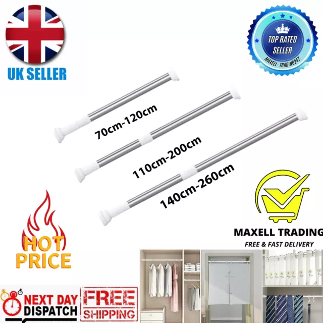 Heavy Duty Extendable Telescopic Shower Curtain Pole Rail Rods Bath Door Windows