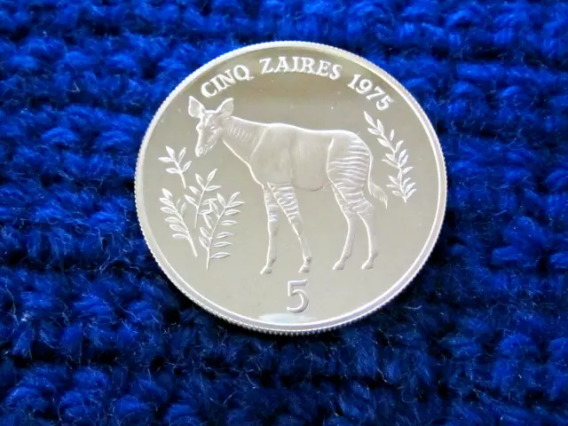 1975 Zaire - Five Zaires - "Okapi" - Cameo Gem Silver Proof - 42mm