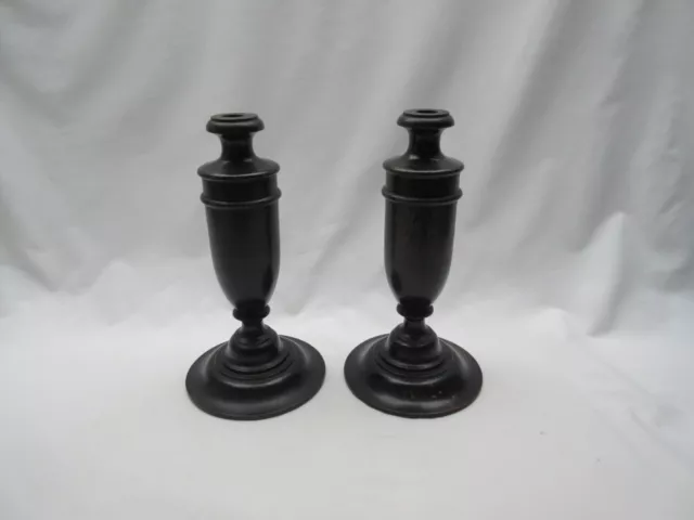 Pair of vintage turned wooden candlesticks