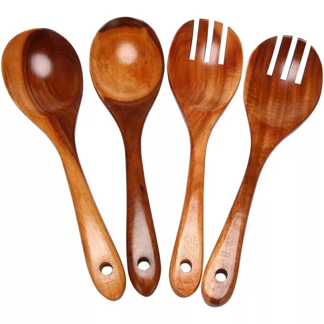 Wooden Salad Servers Set of 4 Serving Cutlery Spoon Fork Wooden Salad Spoon1014