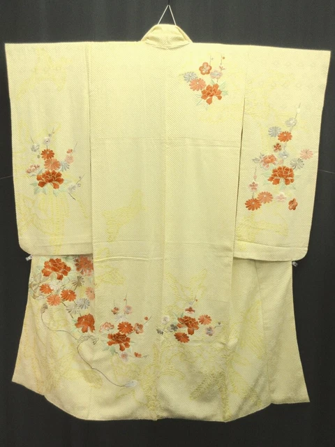 7917M2 Silk Vintage Japanese Kimono Furisode Full Shibori Fully Embroidered