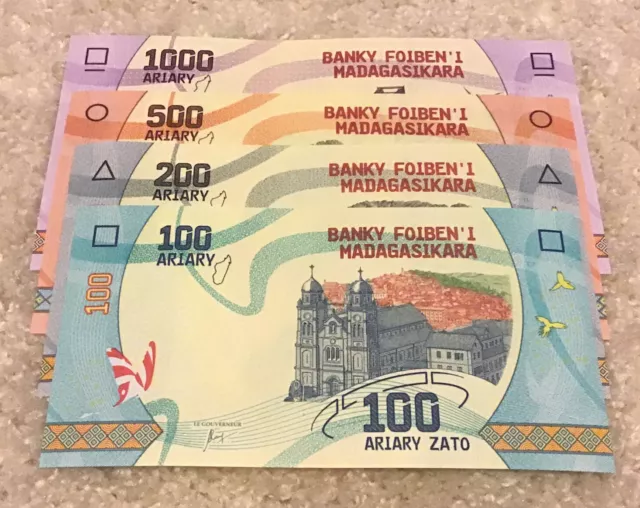 Lot Of 4 Madagascar Banknotes. 100, 200, 500, 1000 Ariary. 2017 Series.