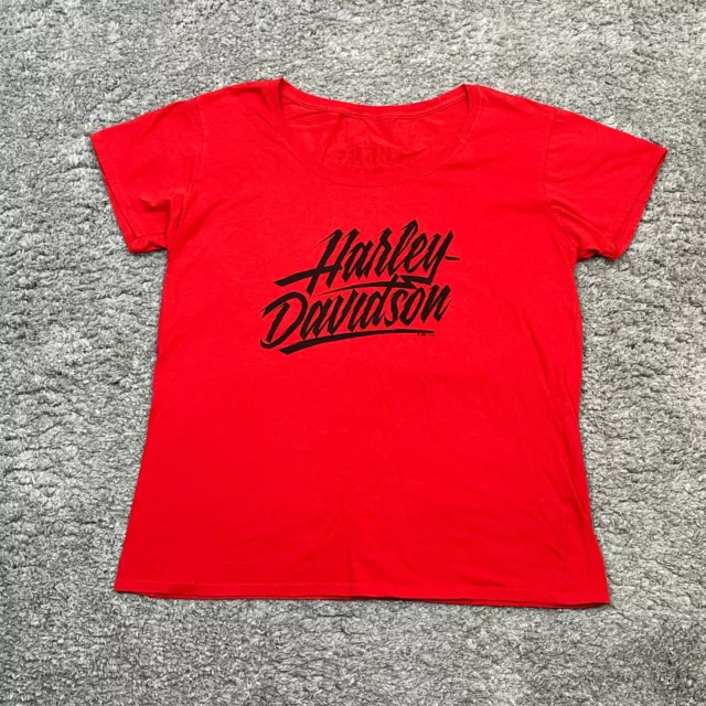 Harley Davidson Womens Shirt Large Red Stubbs Houston Texas Round Neck