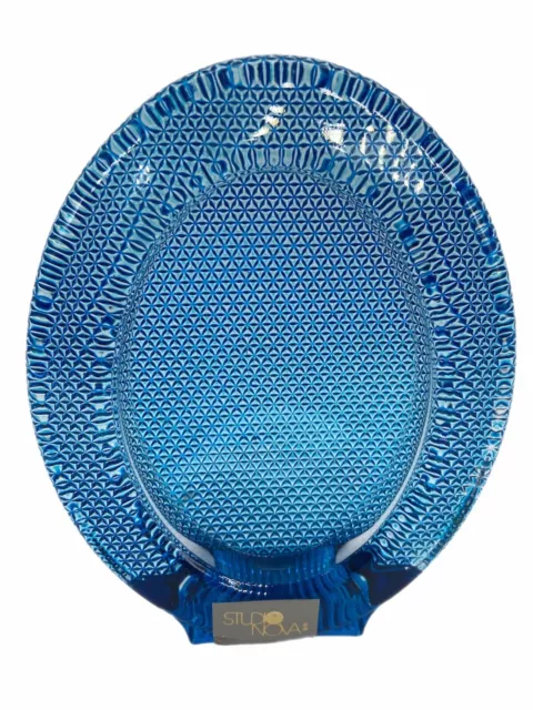 Studio Nova-Japan Blue Crystal Glass Oval Frame 6.5”X 5” Holds.  3 X 4.5 Picture