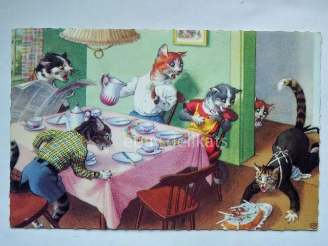 GATTO CAT umoristica compleanno old postcard vecchia cartolina  Anthropomorphic