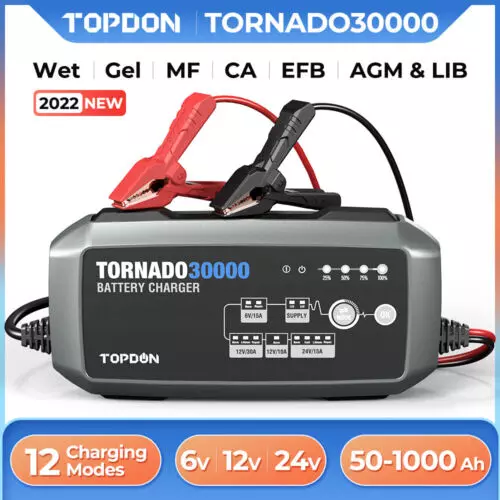 TOPDON T30000 6V/12V/24V Car Smart Battery Charger Lead-acid Lithium Batteries