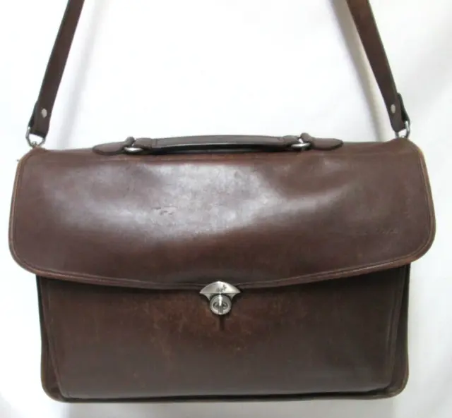 Hazel Vintage brown Leather messenger bag briefcase Unisex turn-lock convertible